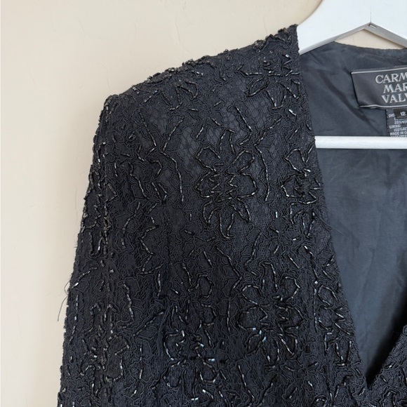 Carmen Marc Valvo Vintage Beaded Lace Double Breasted Blazer Dress Gala Formal - Picture 10 of 11